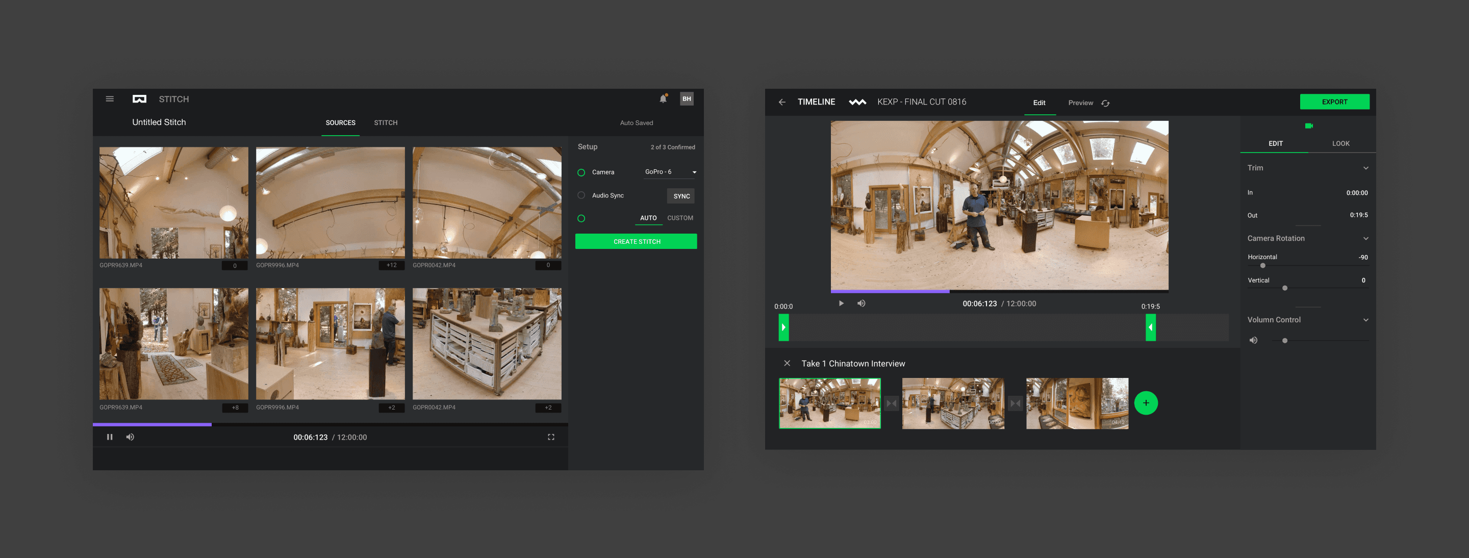 Video stitching and editing UI