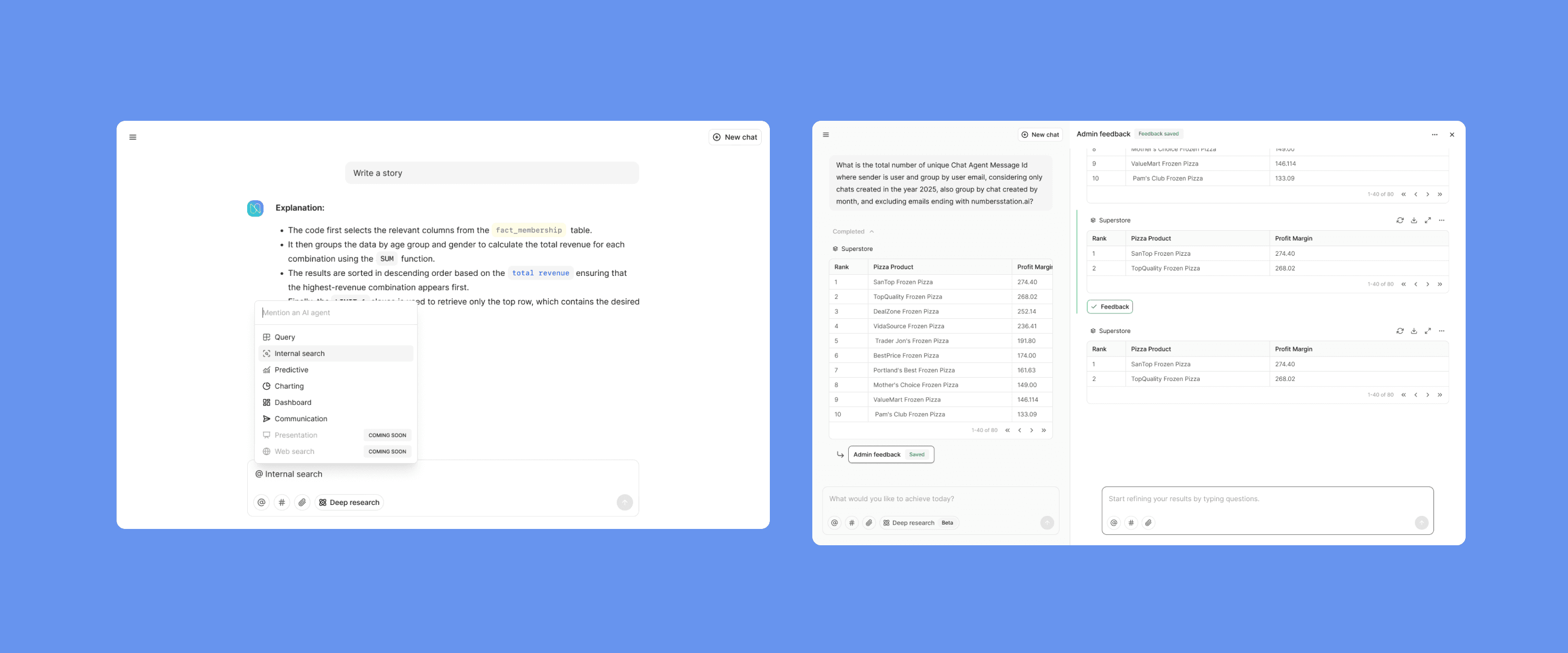 Context-aware chat and eval feedback UI